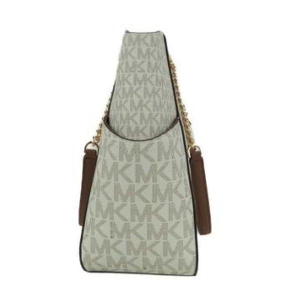 NEW! Michael Kors Large Jet Set Travel Tote Handbag Signature Vanilla Gold Chain - Picture 10 of 16